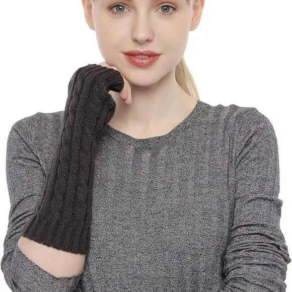 Flammi Women's Knit Arm Warmers Fingerless Gloves Thumb Hole Gloves Mittens for - Picture 3 of 8